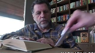 Brunet Nymphomaniac Morgan Tempts Old Man In The Reading Room